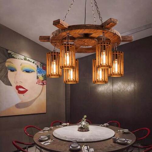 工业风仿古木头创意灯具个性餐厅卡座吧台射灯民宿包厢收银台吊灯