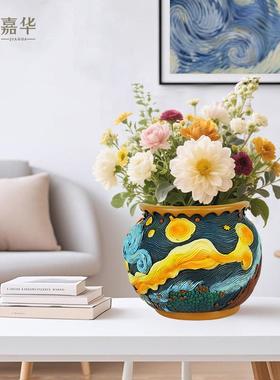 ins风爆款现货浮雕星空树脂花盆家居摆件户外创意梵高多肉盆栽