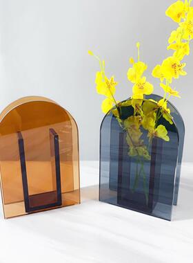 现代简约灰色插花玻璃花瓶 餐桌装饰花器家居桌面摆件客厅