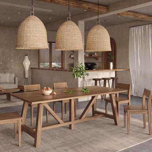 复古民宿家用原木餐台桌北欧侘寂风全实木餐桌机场餐厅长方形