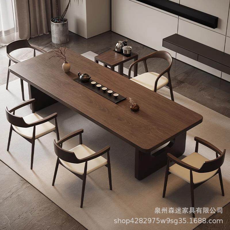 实木家用茶桌椅组合大板茶台新中式禅意办公桌原木功夫现代简约