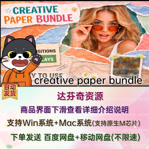 纸张转场与纹理叠加特效合集达芬奇模板 creative paper bundle