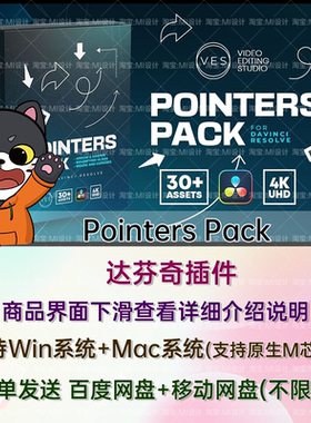 30种箭头指示标注图形动画视频达芬奇插件预设模板 Pointers Pack