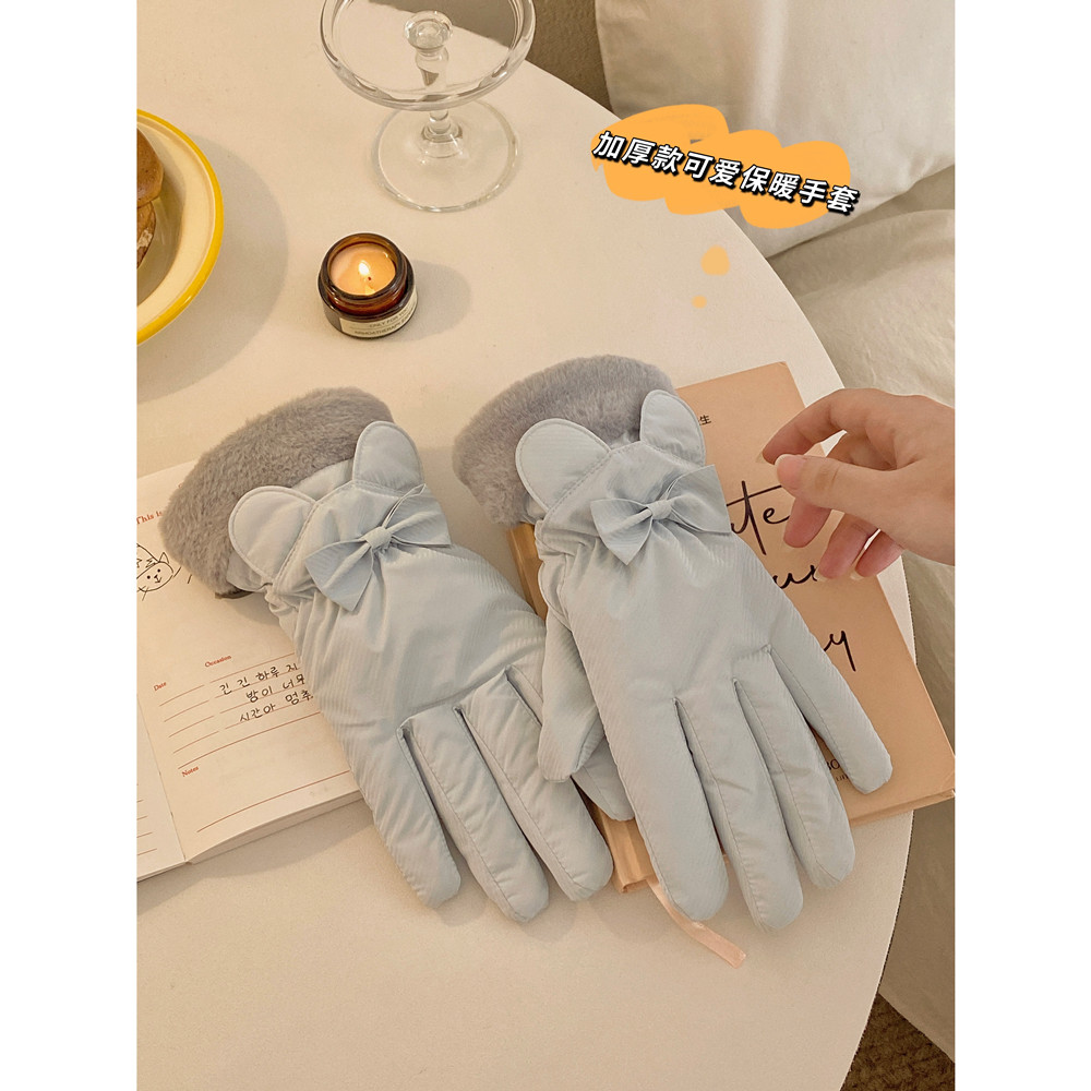 可爱保暖滑雪手套女秋冬季加绒加厚棉户外骑行电动车防风触屏学生