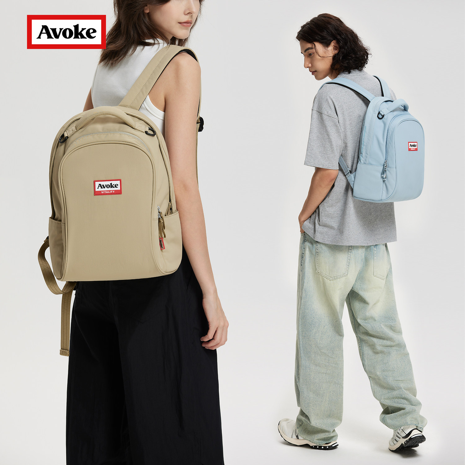 Avoke廓型双肩包女生简约户外防水书包男生旅游通勤轻便电脑背包