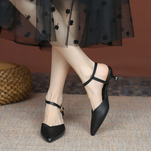 高跟鞋 包头凉L鞋 2026新款 女夏款 女尖头细跟裸色配裙 低跟单鞋 新品