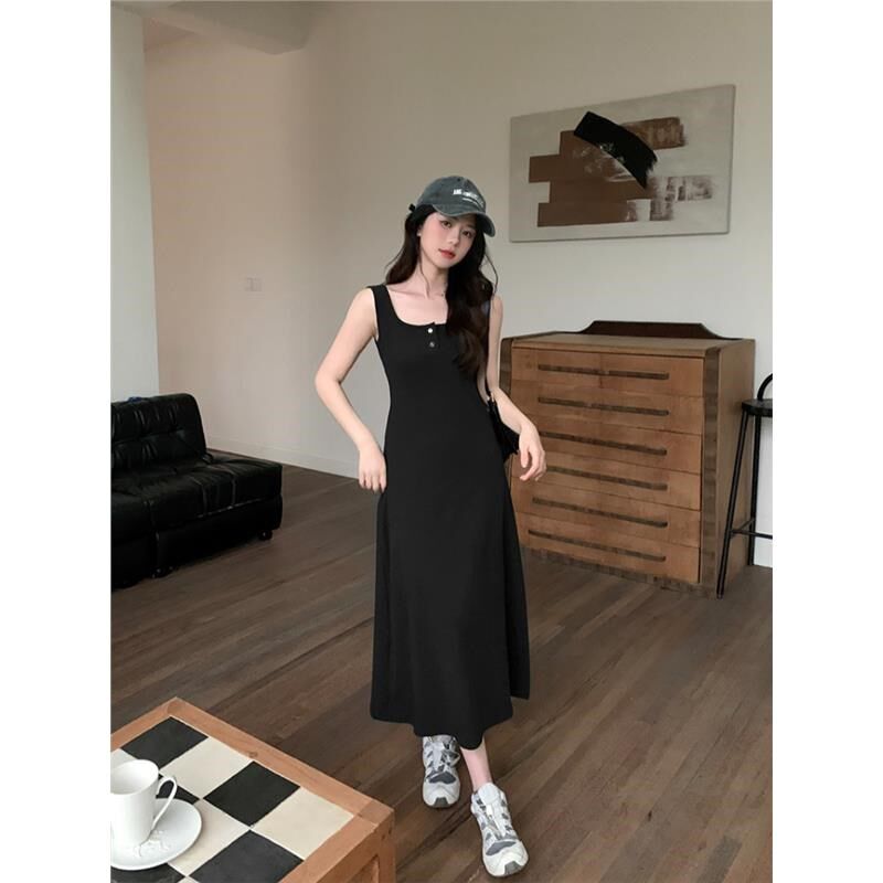 新品法式收腰针织背心长裙女春秋大码胖mm遮肚显瘦内Y搭打底吊带