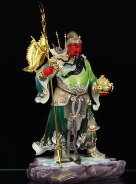 新品关公关二爷关羽武财神立刀 树脂玉石 家庭客厅V摆件送人开业