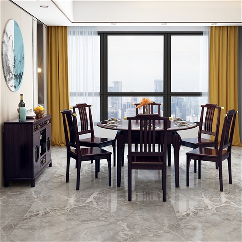 极速景腾 餐桌 新中式实木餐桌椅组合伸缩可折叠圆桌1.T2米1.35米