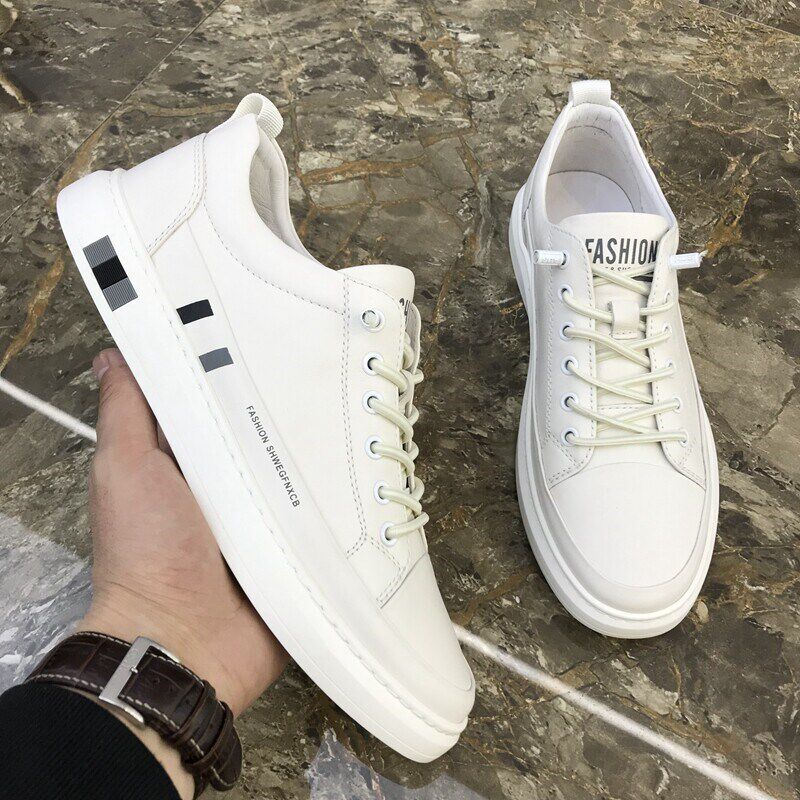 新品真皮男鞋2026春季新款鞋子男白鞋I平底白色休闲鞋百搭男款小