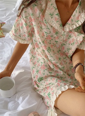 极速Korean Style Women Piujimas  Floral Print Casual Homewea