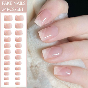 极速24pcs French Fnake Nails Short Art Nail Tips Press Stick