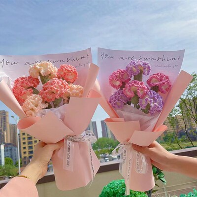 极速手工编织毛线花束diyv材料包自制康乃馨成品花送妈妈母亲节礼