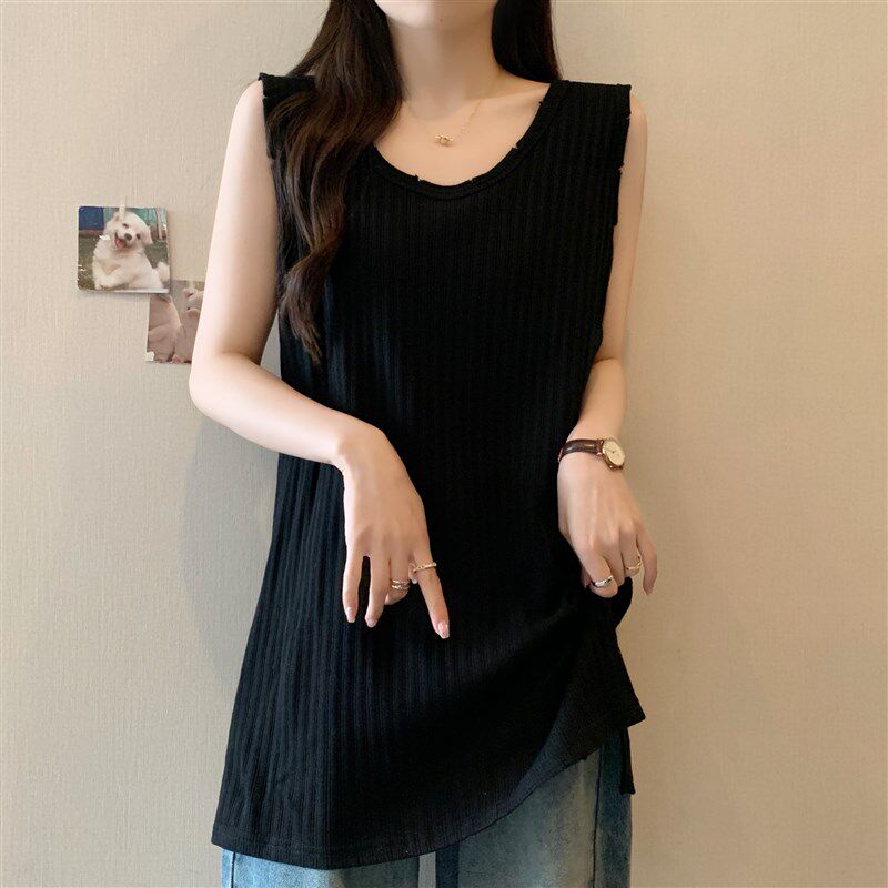 新品大码夏季中长款外穿吊带背心女胖Emm内搭打底宽松遮肚无袖t恤