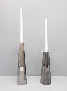 极速新中式烟灰色水晶烛台摆件样板房售J楼部卧室书房客厅桌面软