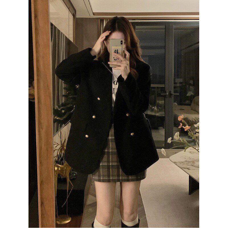 新品大码女d秋冬灯芯绒中长款休闲西装外套微胖mm小个子宽松慵懒