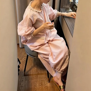 懒惰风收腰家居服套装2026奶系穿搭春秋季减龄宽松睡衣长袖欧若风