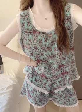 夏季云朵棉带胸垫吊带家居服套装