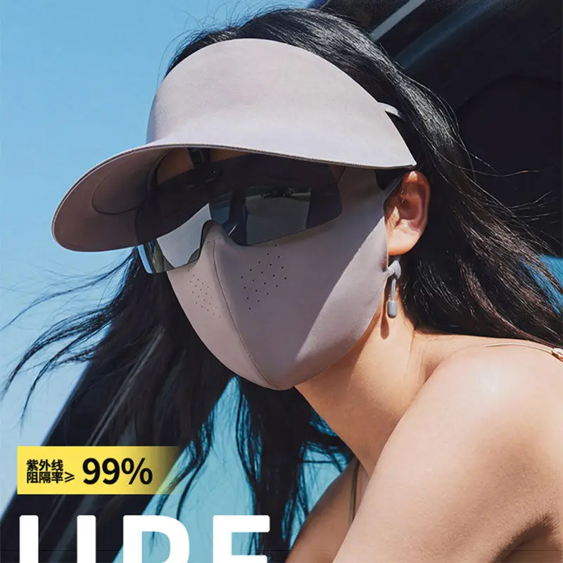 防晒面罩戴帽檐墨镜一体男女夏季防紫外线遮全脸透气孔易呼吸口罩