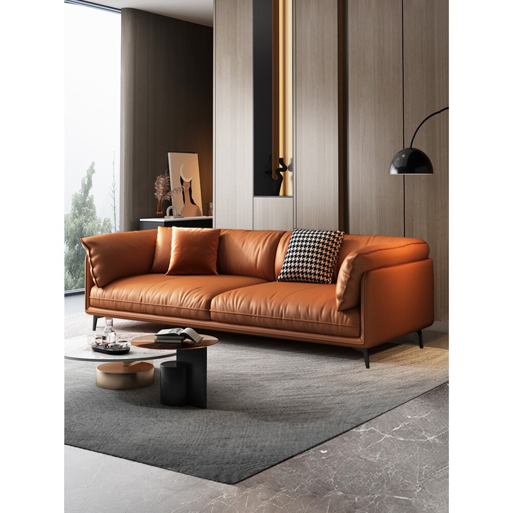 曲美家居现代简约防猫抓皮沙发小户型客厅直排三人四人位整装科技