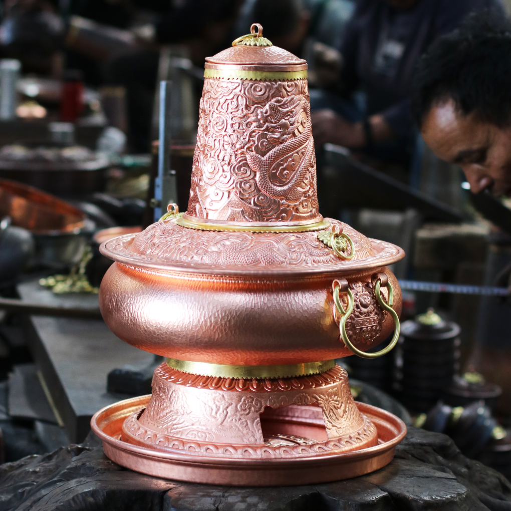 铜火锅紫铜加厚木炭老式传统炊锅涮肉暖锅家用户外野炊炉子商用