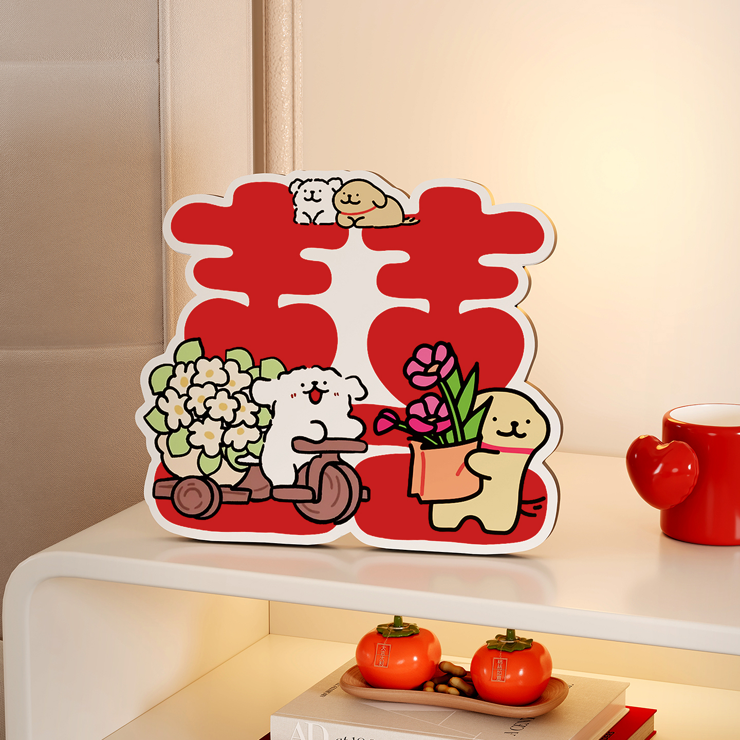 线条小狗婚房布置摆件