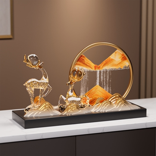 轻奢招财鹿摆件新中式 饰乔迁礼物 客厅玄关玻璃电视柜家居办公室装