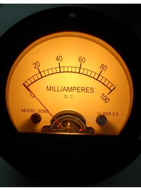 圆形黑色 指针式表头 复古表盘 DC 100mA电流表 SO65黄色背光
