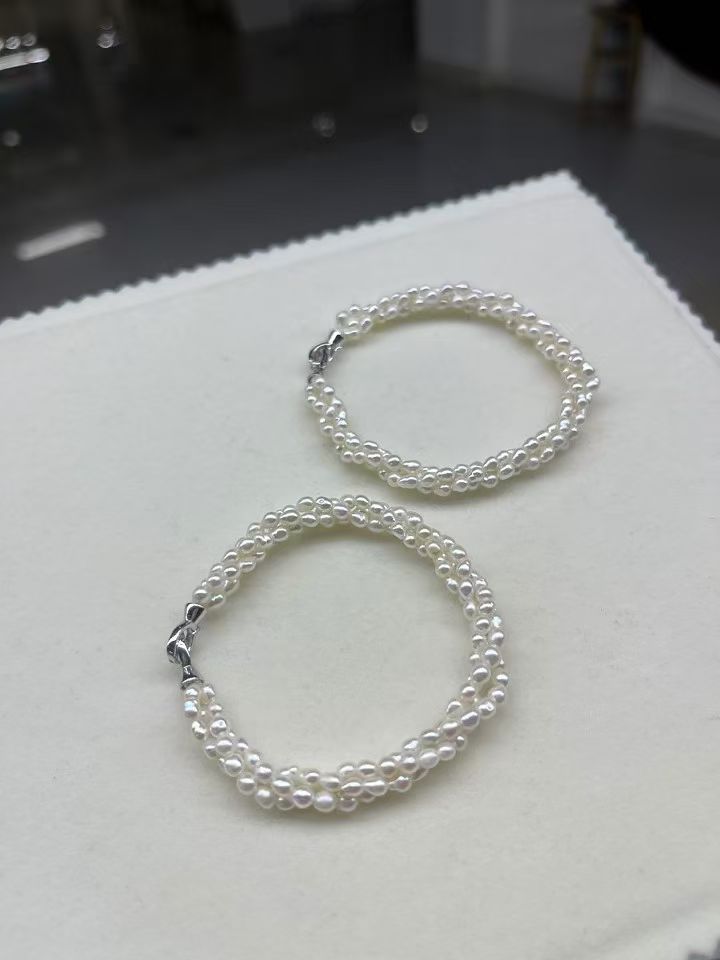 广西北海天然珍珠3-4mm极强光三圈手链时尚轻奢小众设计感