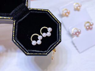 广西北海天然珍珠耳钉小众设计麻花圆圈耳环时髦优雅时尚百搭礼物