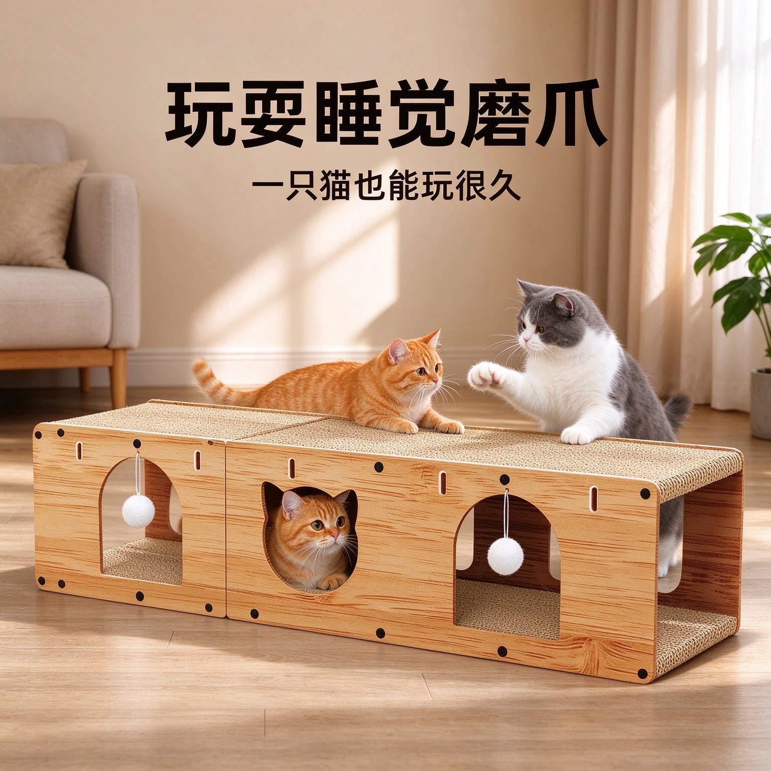 大号立式猫抓板猫隧道耐磨不掉屑
