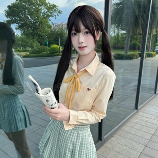 舞鸥原创设计长袖收腰款JK制服衬衫日系校供感竹纤维黄色绿色上衣