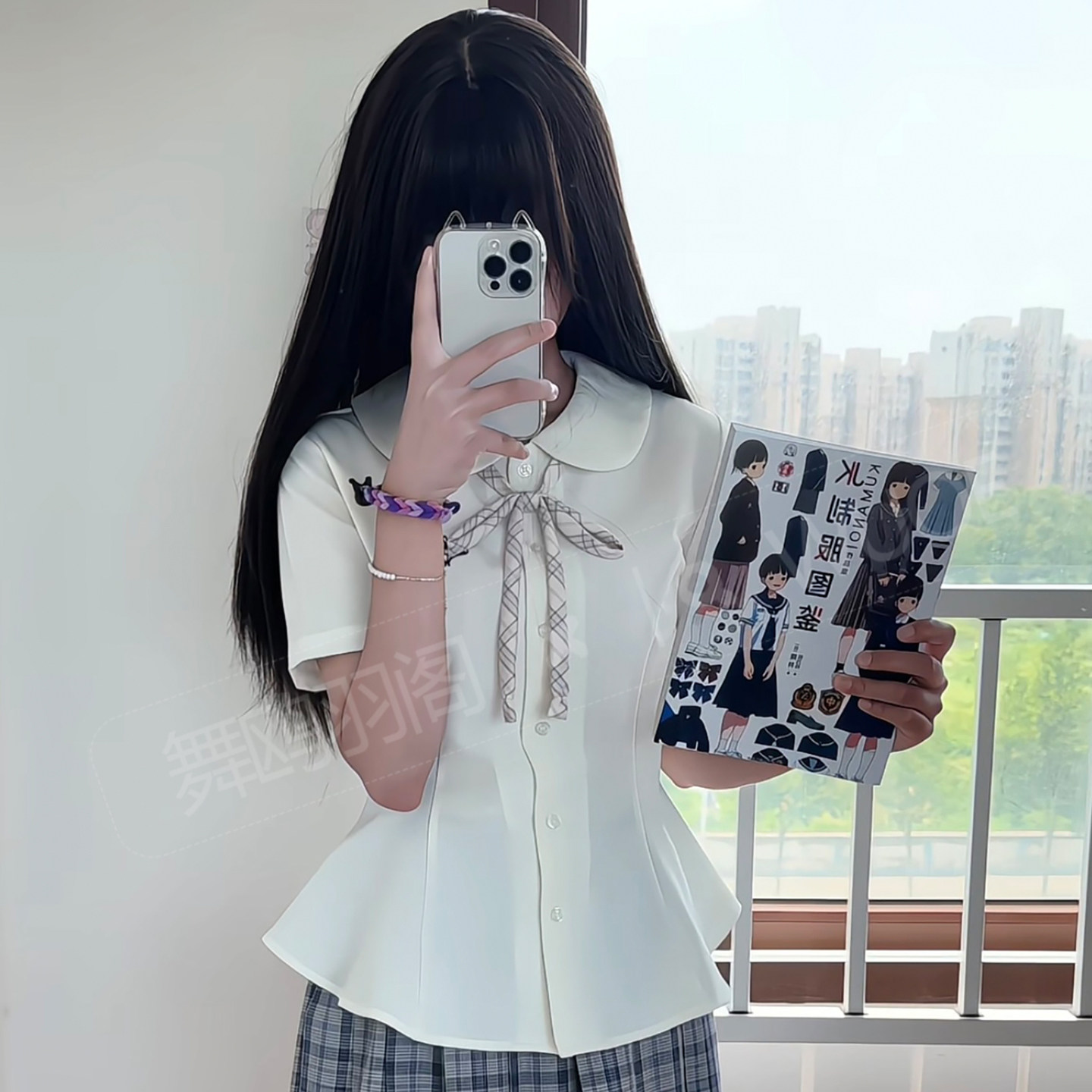 舞鸥原创JK制服收腰款衬衫日系学院风娃娃领荷叶边下摆短袖上衣夏