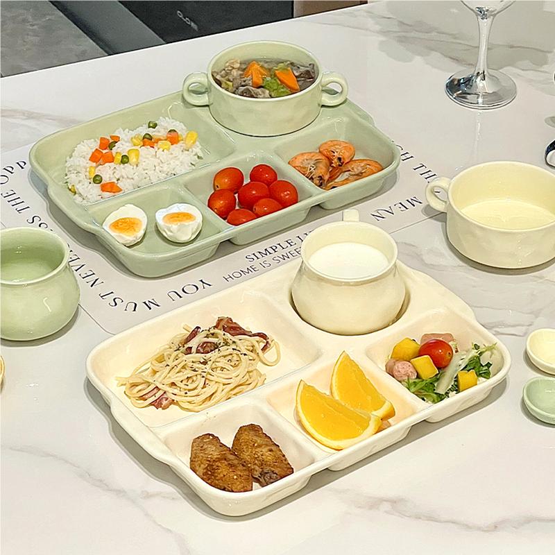 分格餐盘大人减肥减脂定量陶瓷盘产妇月子专用餐具儿童分餐盘套装