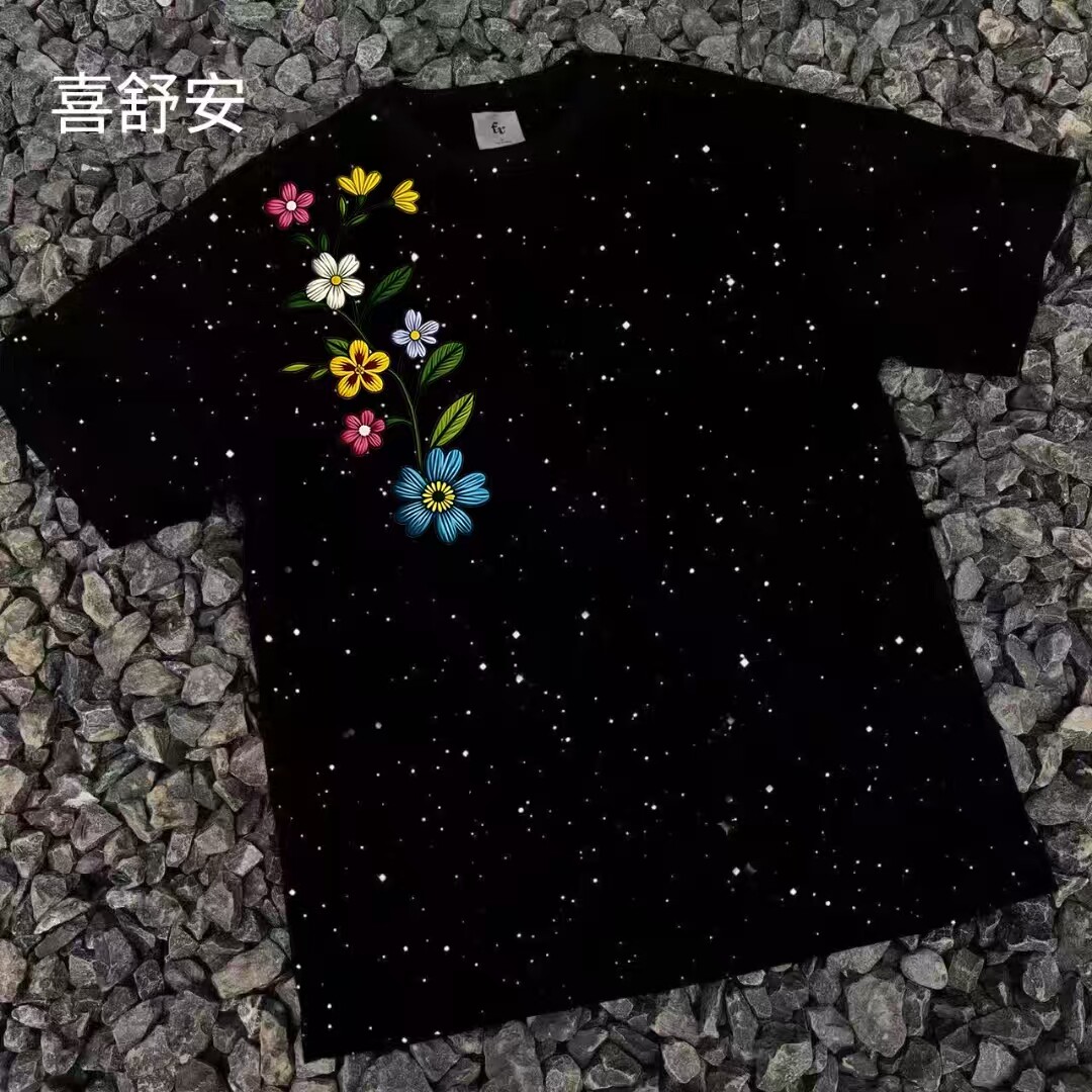 美式轻奢满天星重磅短袖T恤男仿刺绣印花ins夏季潮牌国潮高街半袖图片