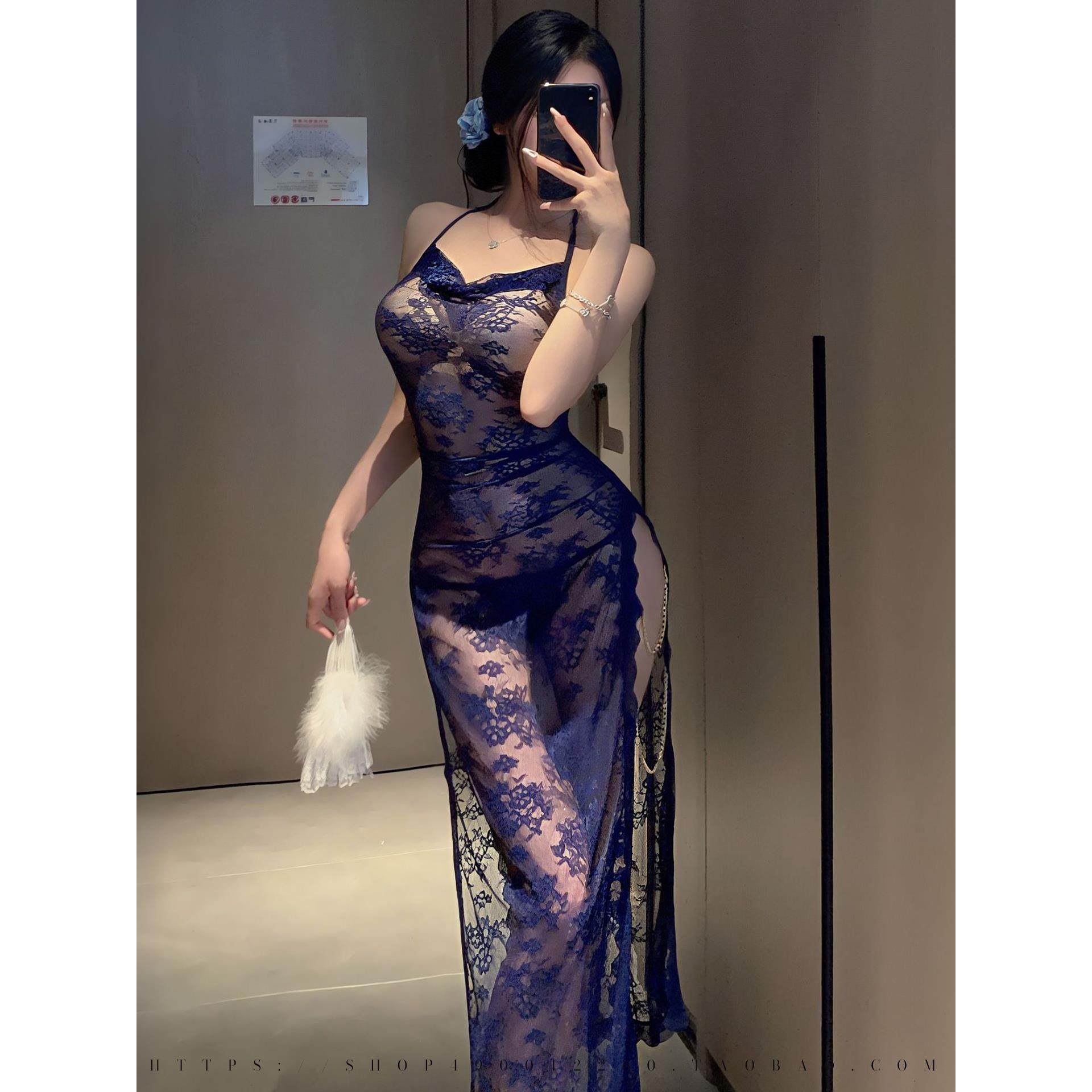 性感御姐风蕾丝花边透视长裙