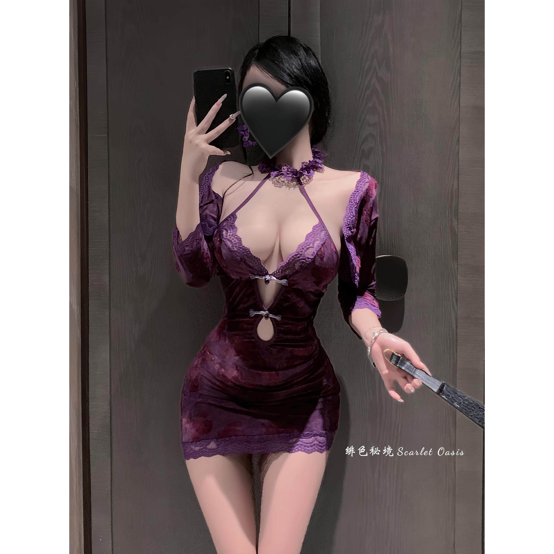 性感丝绒连衣睡裙紫色纯欲禁欲系