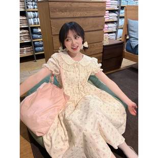新款 学院风娃娃领碎花小个子连衣裙夏季 甜美学生收腰显瘦长裙子潮