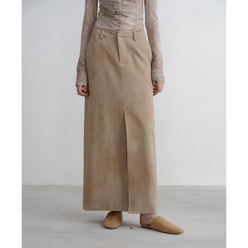 Textile Song甜颂废土风晕染开叉西装半身裙女高腰直筒a字裙子