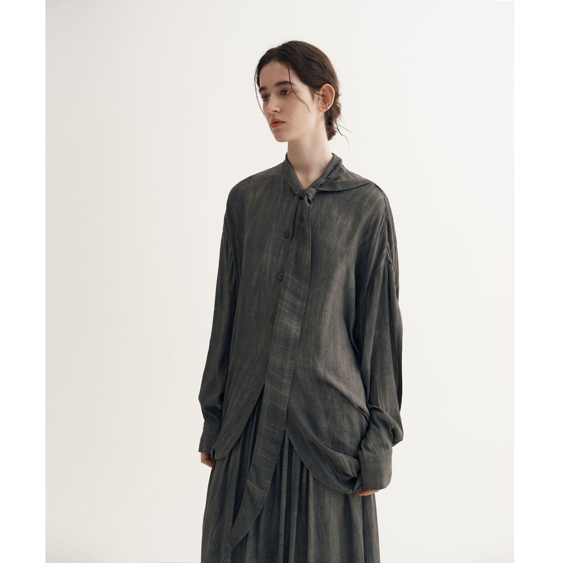 Textile Song甜颂新中式解构炒色衬衫女秋高级感国风复古绑带衬衣