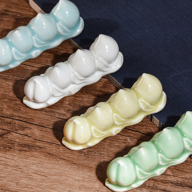 成竹堂笔搁陶瓷玉桃可爱古风搁笔架文房四宝笔墨纸砚学生儿童书法