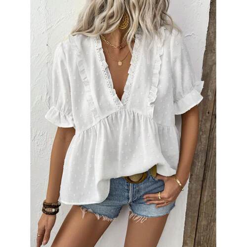 Blouse Women Casual Solid Daily Puff Sleeve s Peplum