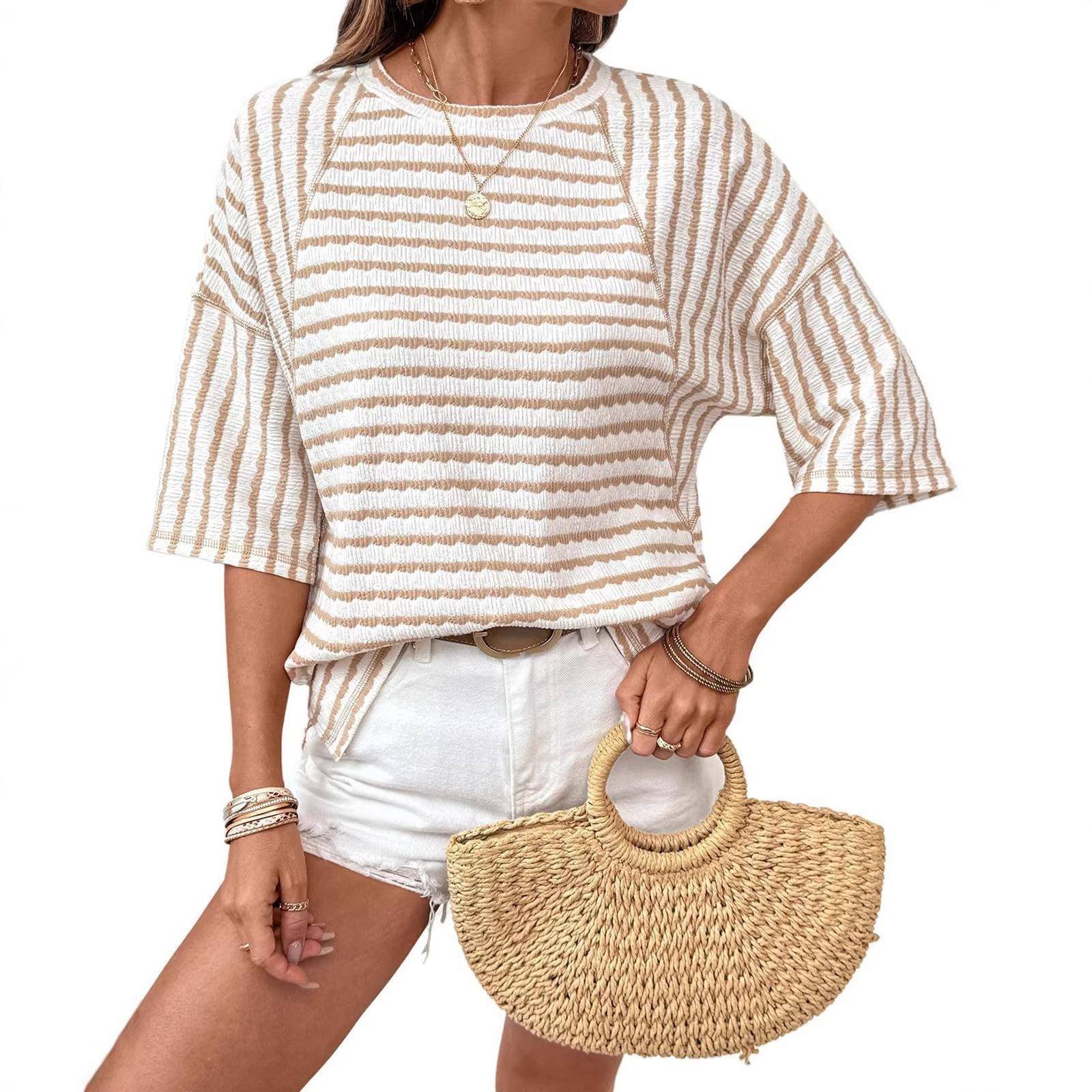 Womens Summer Tops Oversized Tshirts For Women Striped Color图片