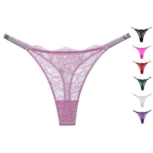 Lace Thongs For Women With Rhinestone-Embellished Strap