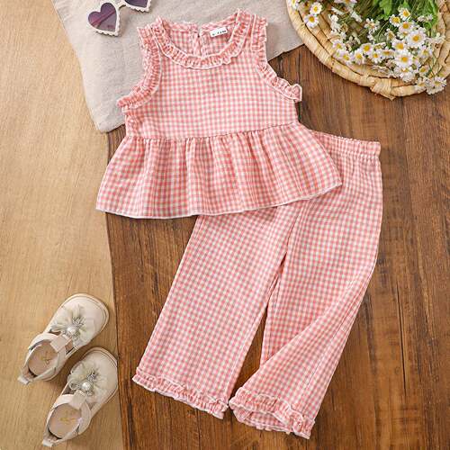Toddler Girl Clothes Baby Summer Outfits Plaid Ruffle