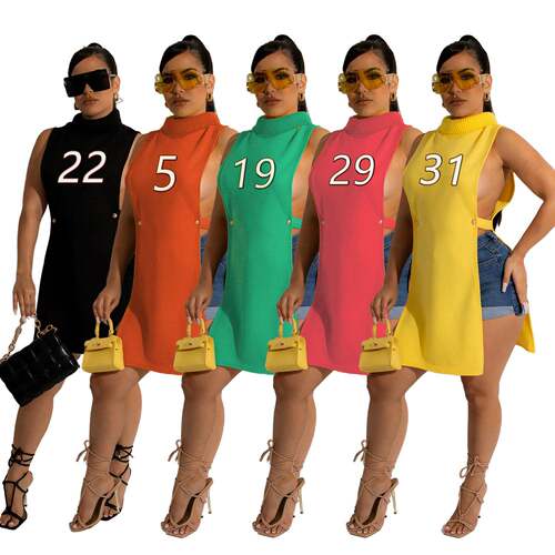 Letters Embroidered Sleeveless Dress, Casual Daily Wear