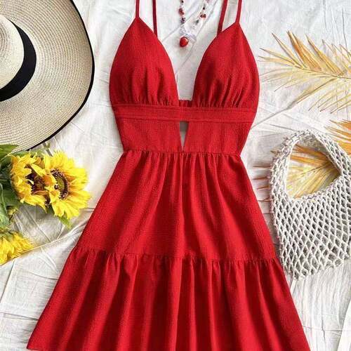 Women'S Summer Fashion V-Neck Leopard Print Backless Cut-Out