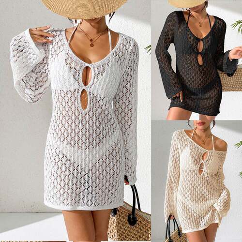 Fashion Casual Knitted Long Sleeve Dress Beach Vacation