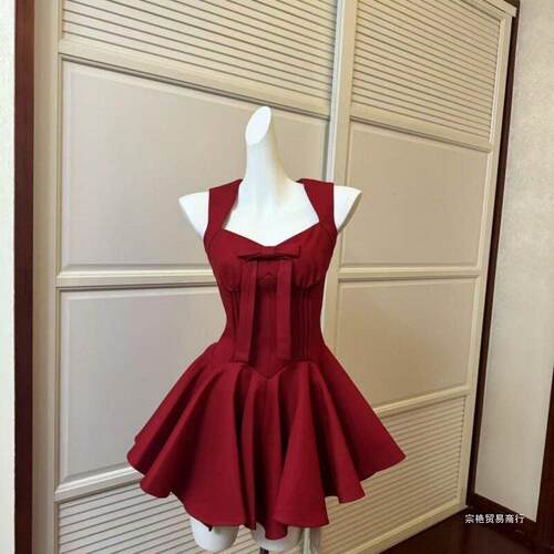 Velvet Court Waist Christmas Princess Dress Fitted Birthday
