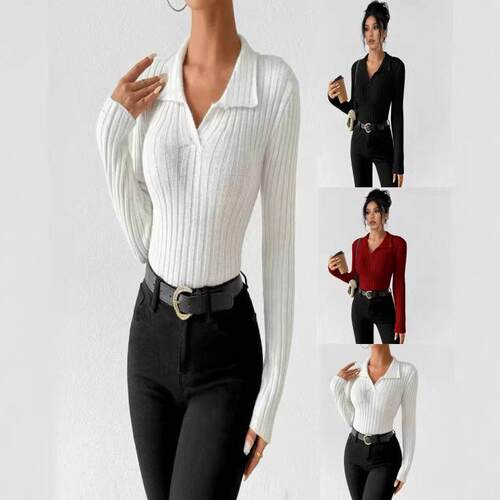 1 Pcs New Fall Winter Plain Slim Fit V-Neck Long Sleeve